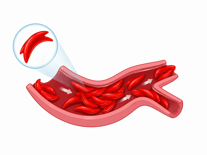 Circulation sanguine anormale, avec des globules rouges en forme de croissant.